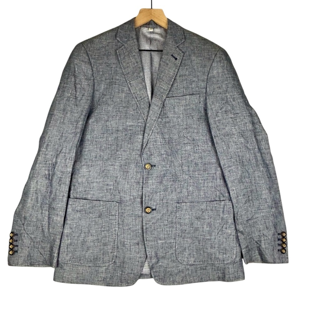 Murano Baird McNutt Linen Blazer Mens Medium Blue Two Button Sport Coat